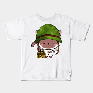 Cute white cat is a military pet Kids T-Shirt